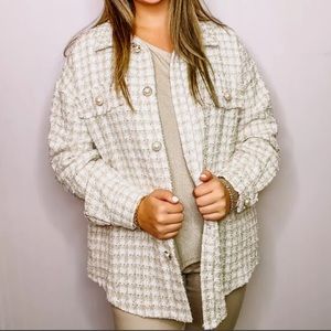 Andree Pearl Button Tweed Shirt Jacket 1X